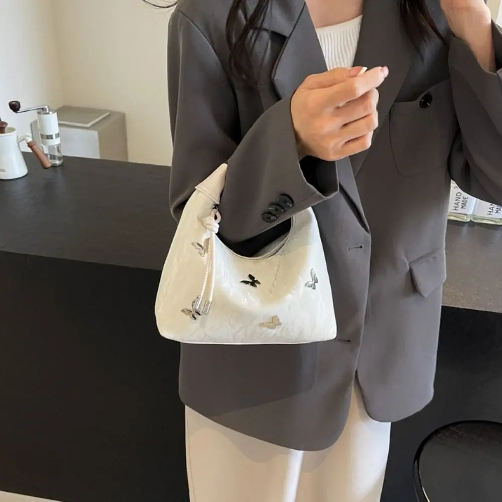 

Portable Solid Color Chinese Style Handbag Retro Fashion Hanfu Shoulder Bag PU Leather Zipper Butterfly Crossbody Bag Daily