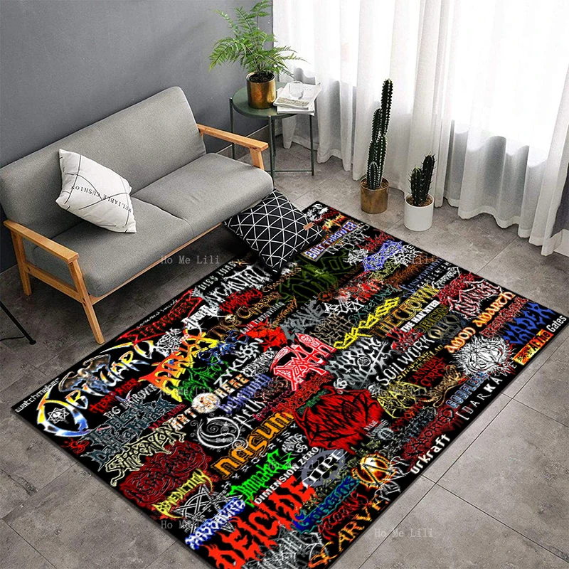 Dark Cool Music Art Rock Fantasy Patchwork Face Heavy Metal Band Logo Carpet By Ho Me Lili For Floor Decor Doormat