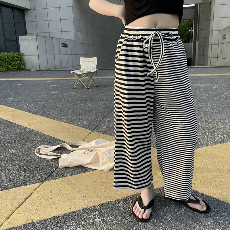 

Summer Kids Clothes Baby Girls Pants Cute Black and White Stripes Wide-leg Pants Casual Sweatpants Hip Hop Pants 2-6Y