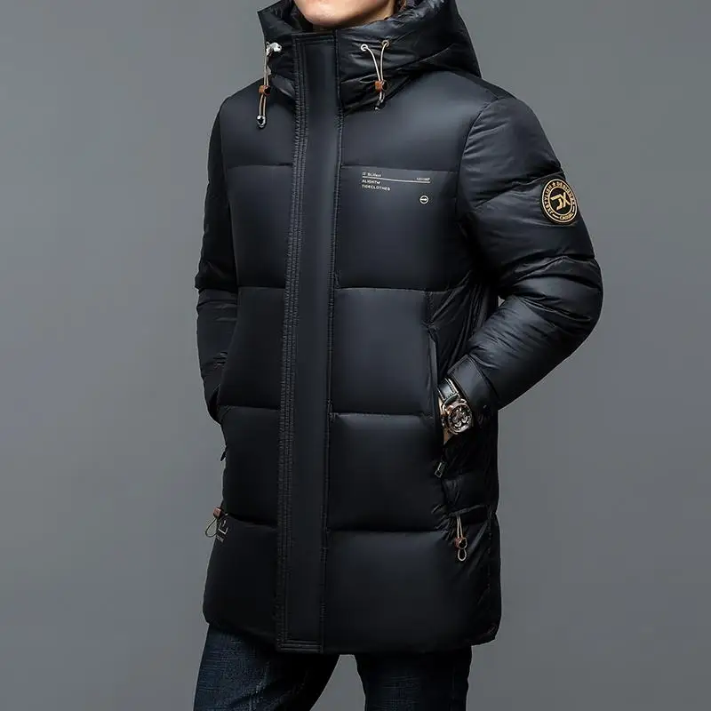 -30° New Fashion Men 90% White Hooded Duck Down Jackets Men's Thick Warm Waterproof Parka Overcoat Down Coat