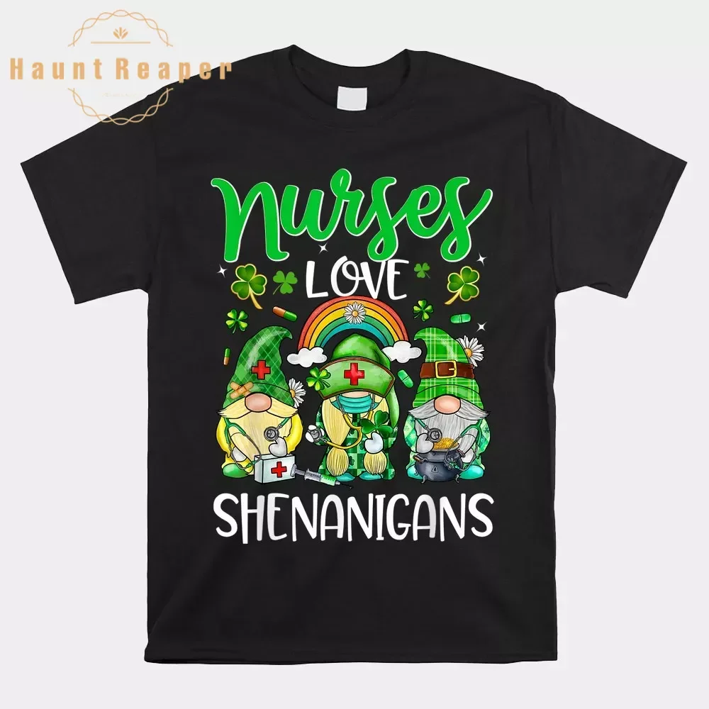 Haunt Reaper Men T Shirt Nurses Love Shenanigans Gnomes Shamrock Shirt T-shirt Graphic Tops Breathable S-6XL