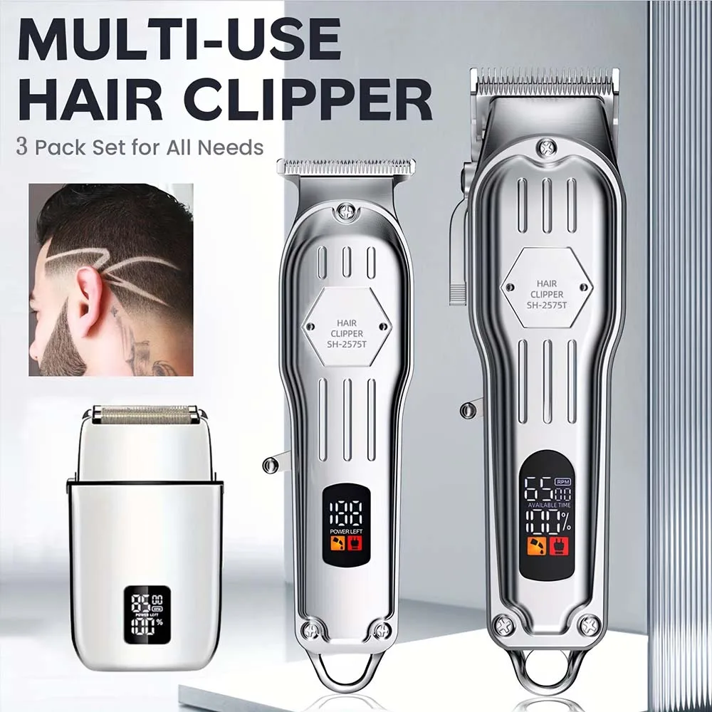 Professional Hair Clipper & Trimmer Set for Men – 3-in-1 /2-in-1/1pc Electric Beard Shaver, Haircut Machine with LCD Display, USB Rechargeable, Multiple Guide Combs, Barber Kit for Home & Salon Use