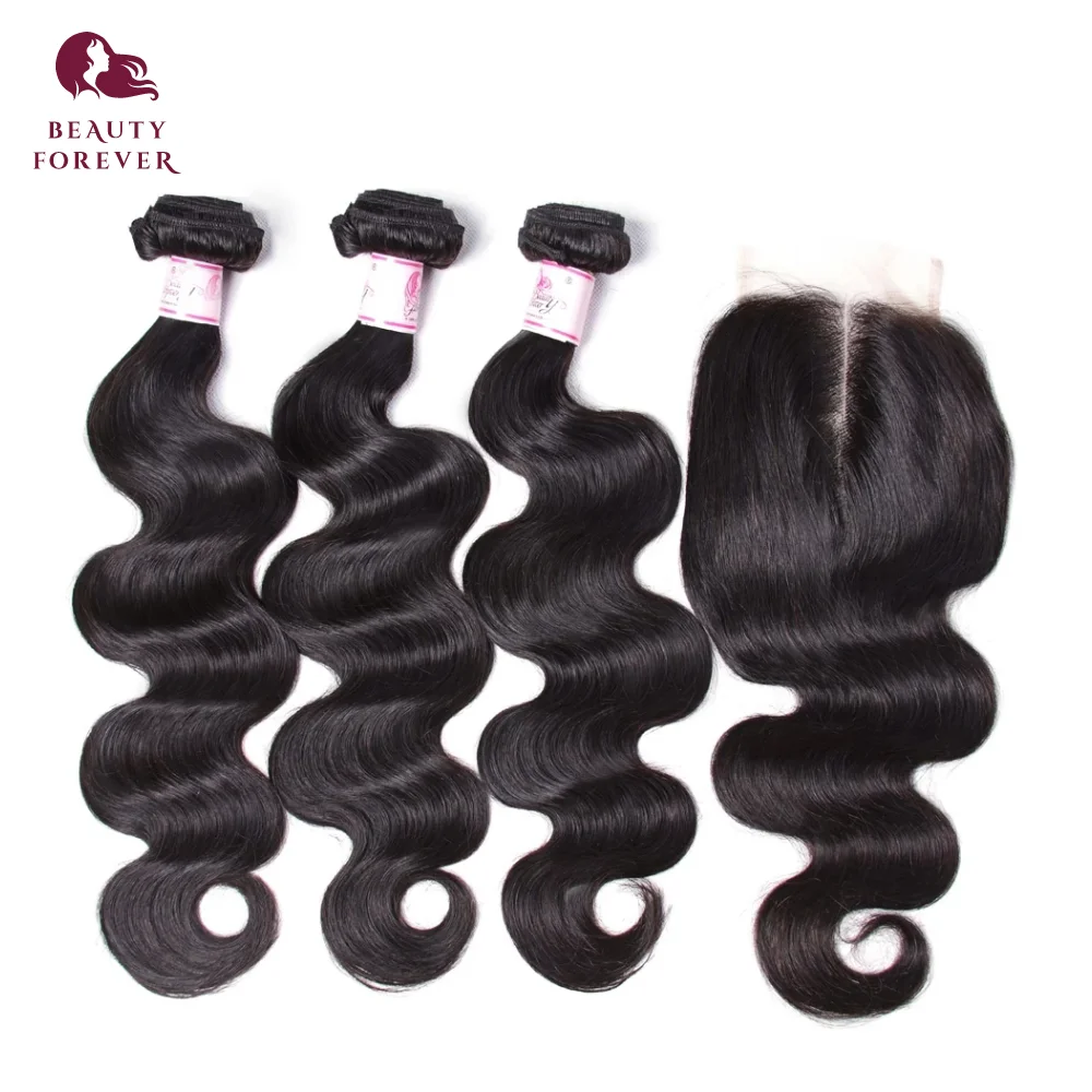 Indian Body Wave Virgin Hair Weaves 3 Bundles With 4*4 Lace Closure Natural Unprocessed Virgin Human Hair Extensions