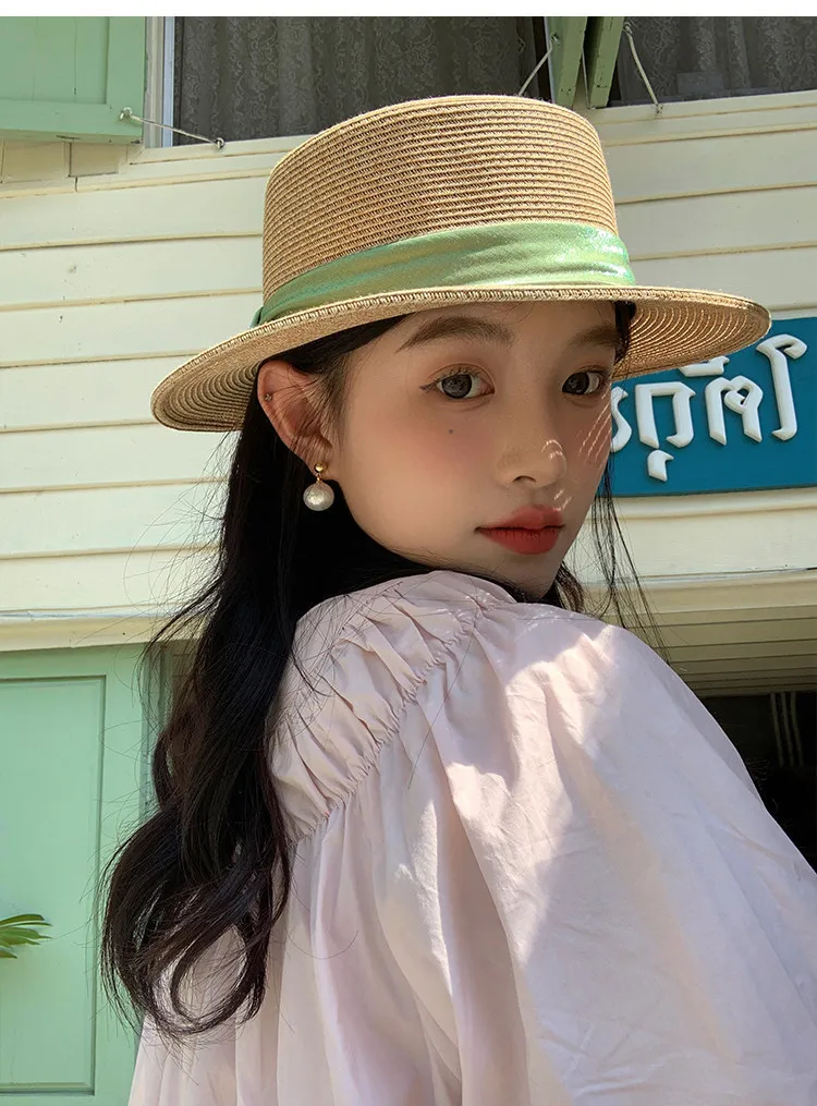 

Соломенная шляпа с атласной лентой во французском стиле для женщин: для пляжного отдыха, от солнца, свежая и шикарная, дышащая и мягкая