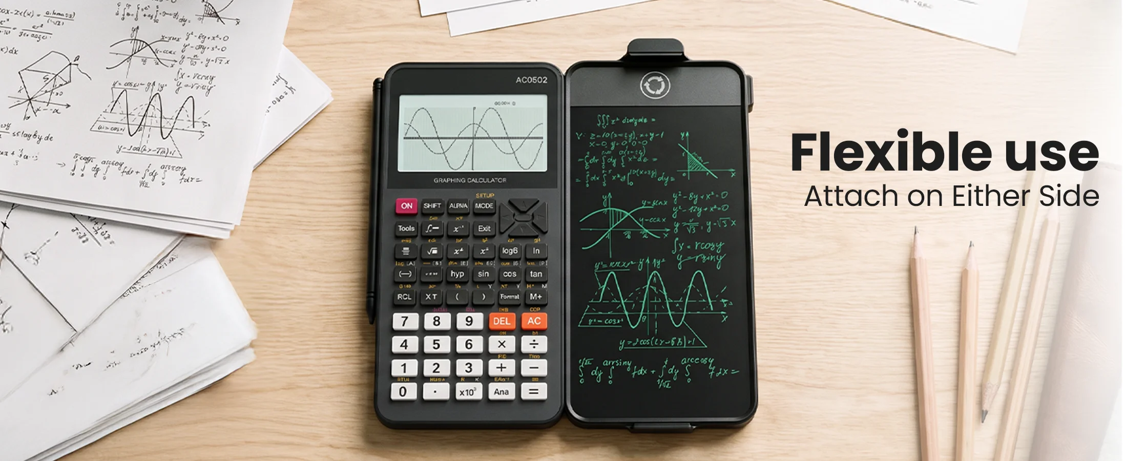 Wiederaufladbare wissenschaftliche Taschenrechner mit Notizblock für die Oberstufe, mit abnehmbarem Notizblock und 3-Zoll-HD-Display – Detail 3