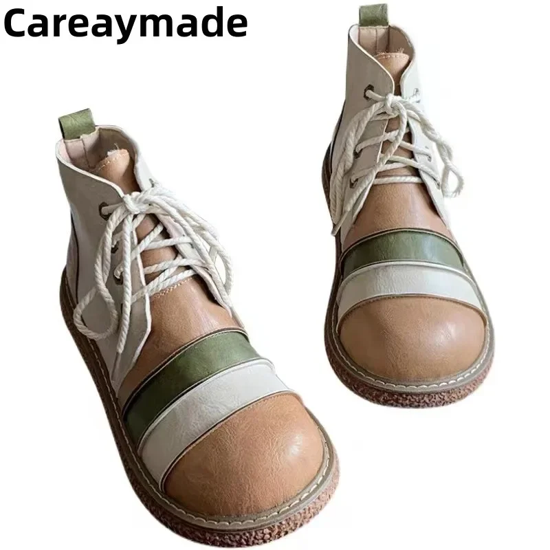 Careaymade-Mixed colors Stitched Casual women's boots autumn winter plus cotton short boots comfortable female single boots