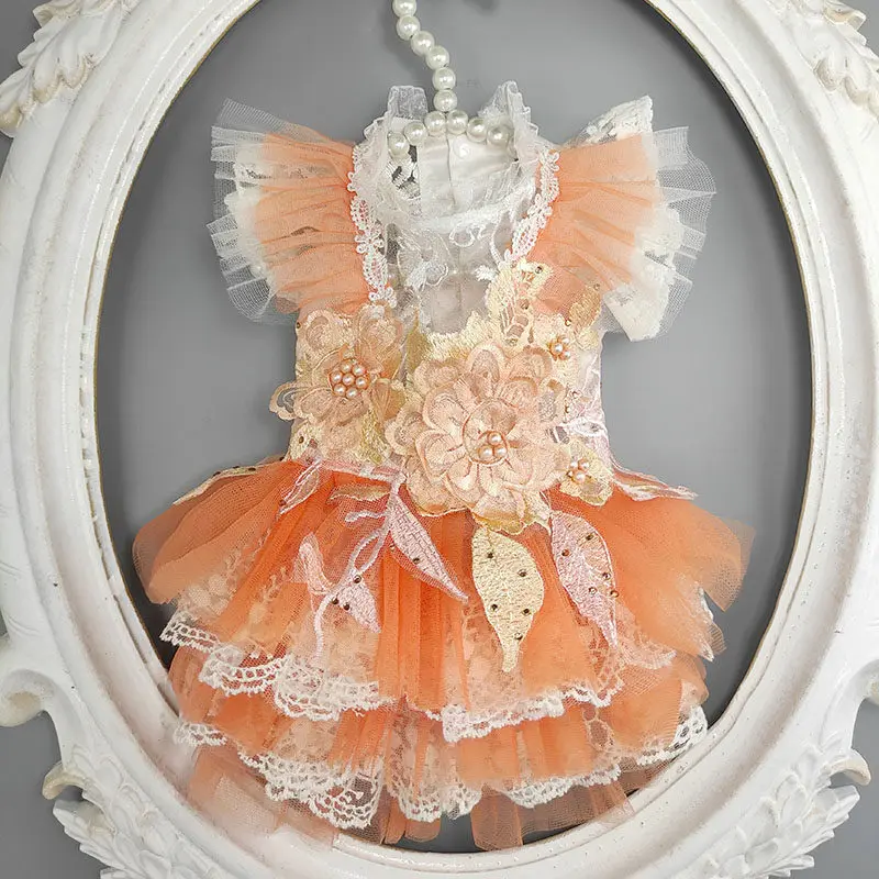 

Orange Hollow out Fashion Show Style Dog And Cat Clothes Teddy Poodle Pet Skirt Cotton Material Princess Style Universal Gender