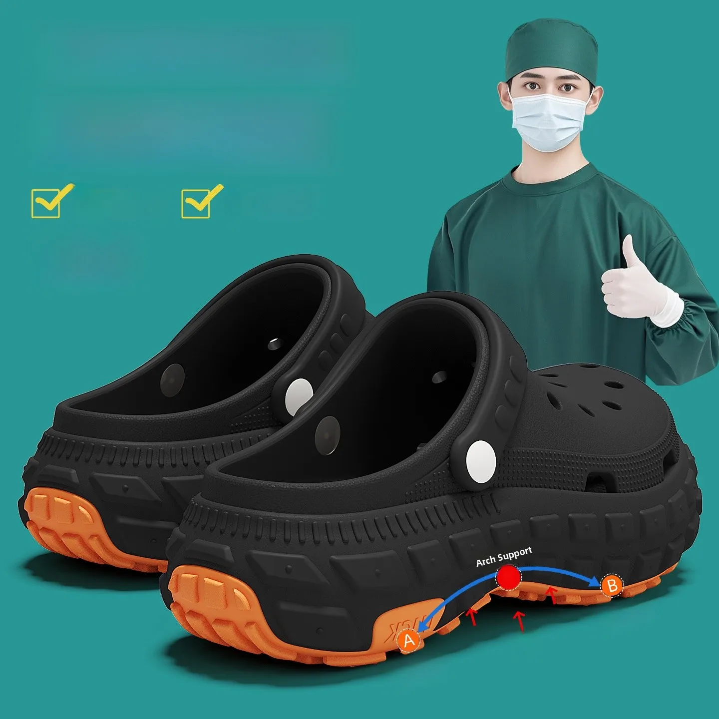 Men's Surgical Room Slippers Arch Support Thick Bottom Summer Outdoor Wear Anti-Slip Odor Control Casual EVA Sandals