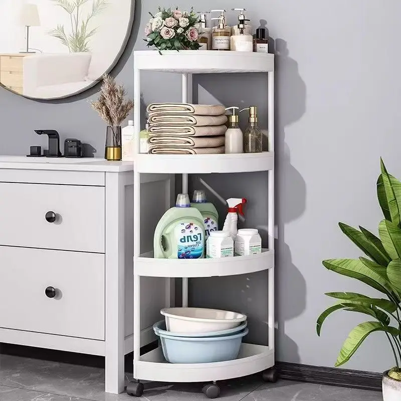 Multilayer Corner Floor Stand Kitchen Bathroom Storage Rack Triangle Shelf Organizer for Toilet Shower Room
