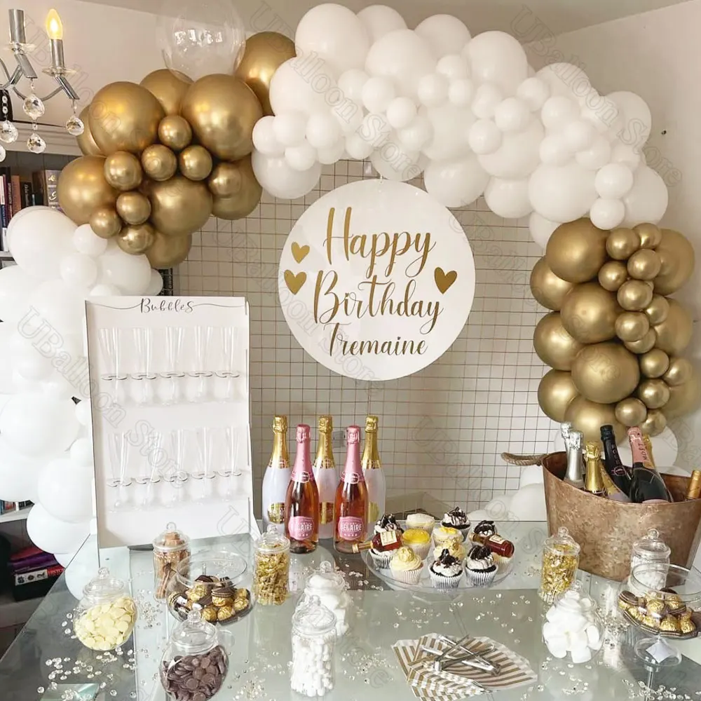 40Pcs White Chrome Gold Balloons 10Inch Champagne Rose Gold White Latex Balloons for Birthday Baby Shower Wedding Party Decor