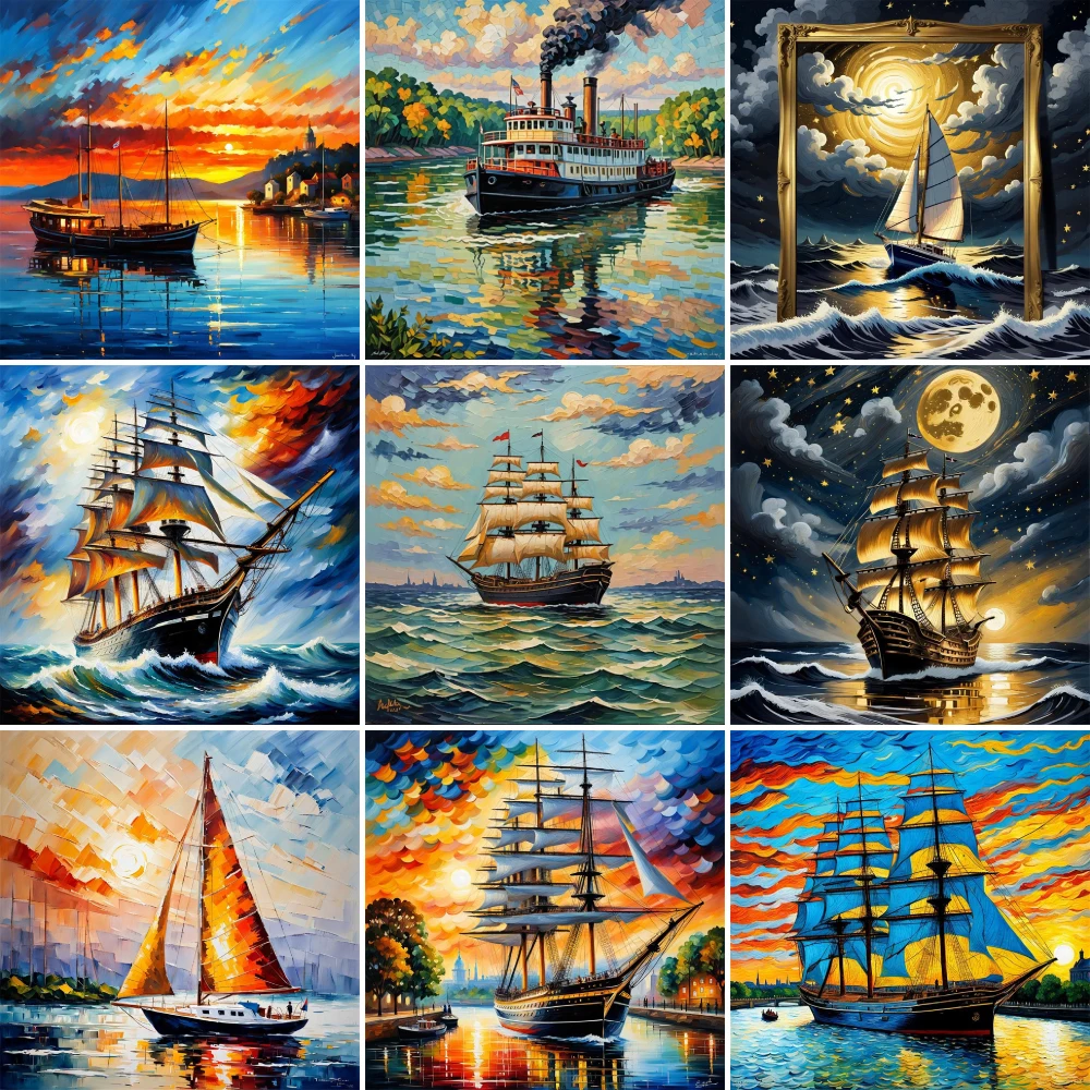 Landscape Sailboat Printed Cross Stitch Set Embroidery Handicraft Handiwork Knitting Handmade Promotions Wholesale For Adults