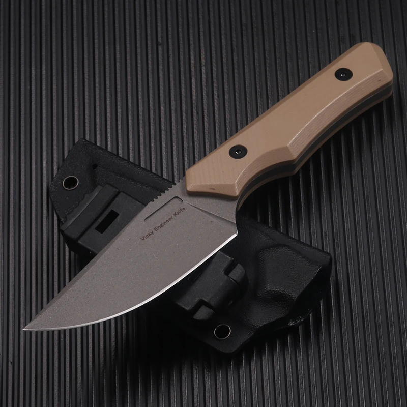 CIVIVI M2 Spare fixed blade knife with Kydex sheath belt clip, tan G10 handle (7.8 cm satin D2)