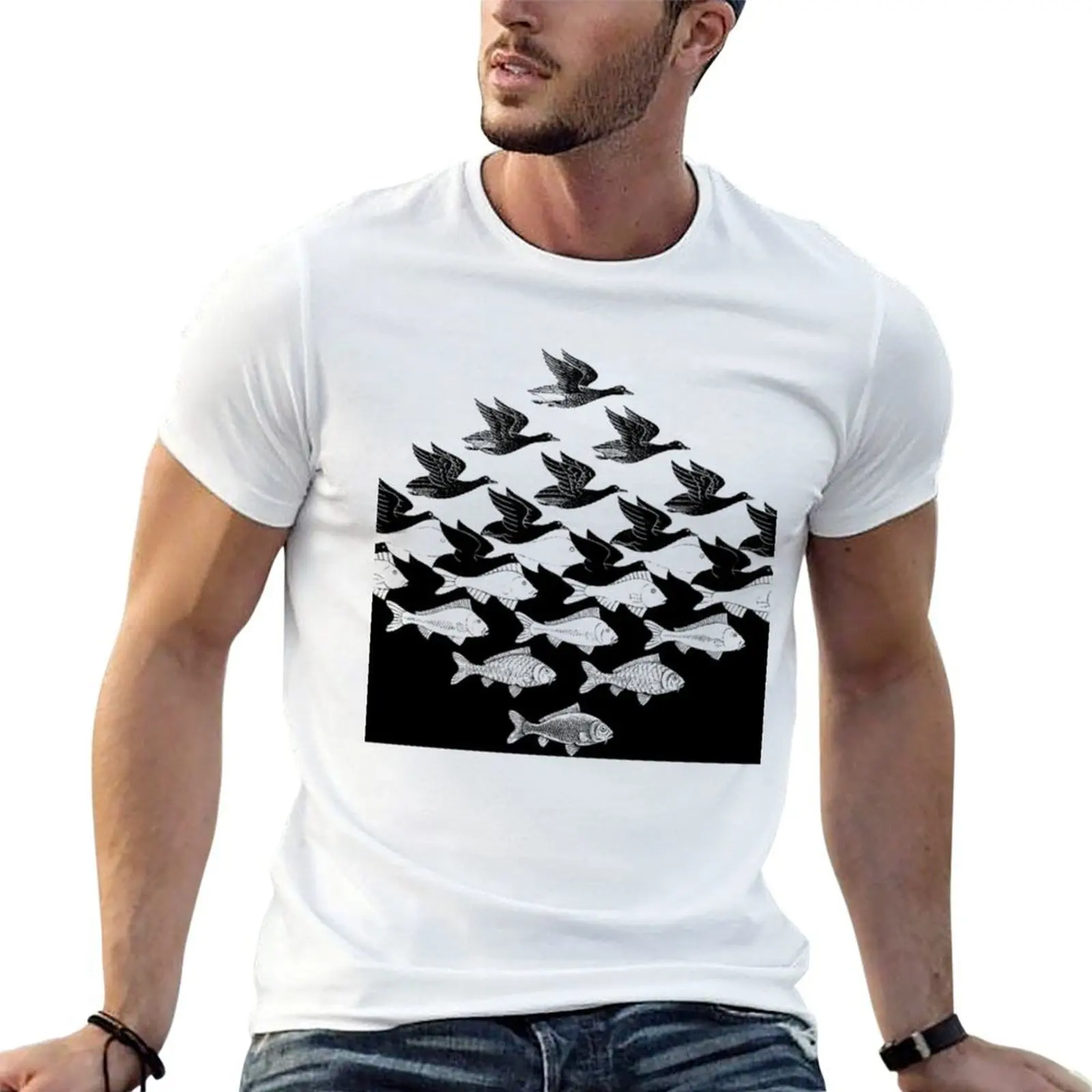 MC Escher Sky and Water I 1938 T-Shirt affliction shirts Short sleeve tee clothing for men