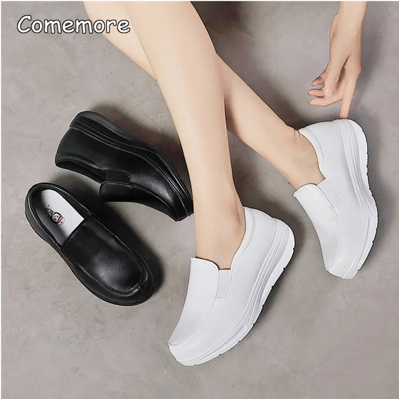 Comemore Sneakers Women Nurse White Shoes Comfortable Walking Shoes Breathable Female Flats Footwear Platform Slip-On Loafers 42