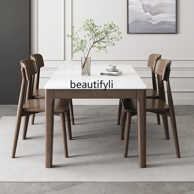 Nordic Solid Wood Stone Plate Dining Tables and Chairs Set Home Small Apartment New Modern Simple Rectangular Dining Table