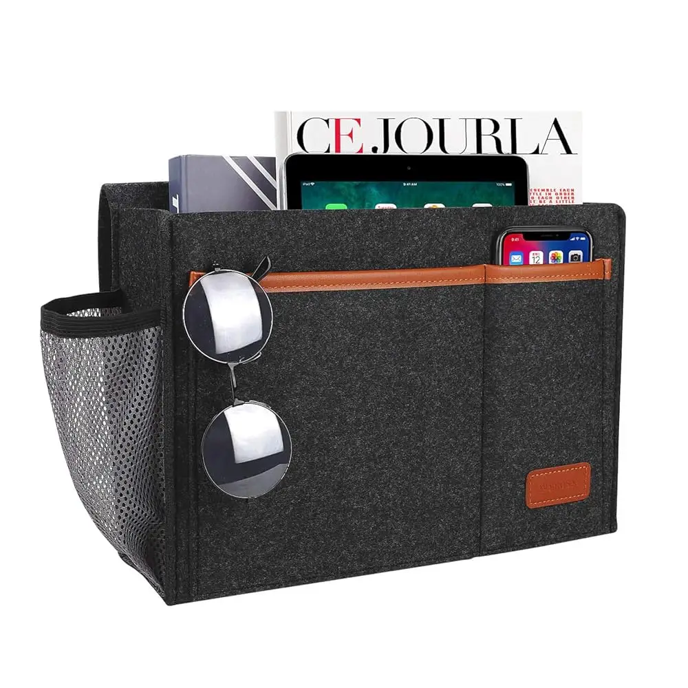 Bedside Caddy, Bed Storage Organizer for Remote Controller, Books, Magzine, Laptop Holder, 12.4'' x 8.6'' inch Bedside Hangin