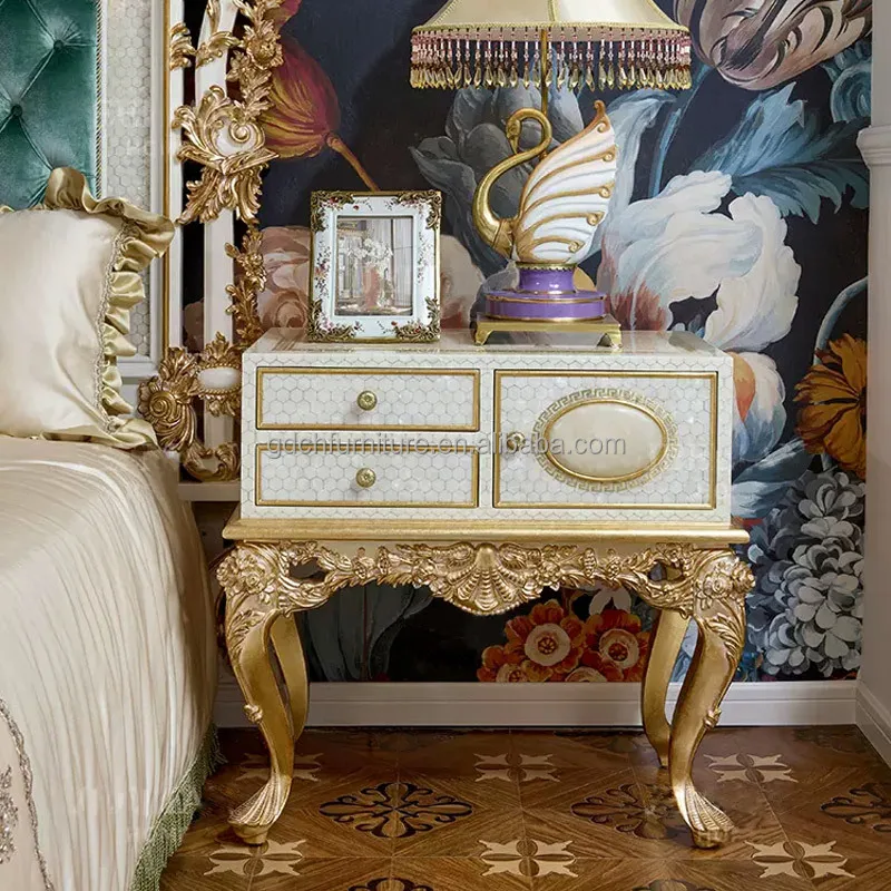 French Luxury Bedroom Furniture Solid Wood Carved Shell Inlaid king Size Bed European Fabric Leather Bed