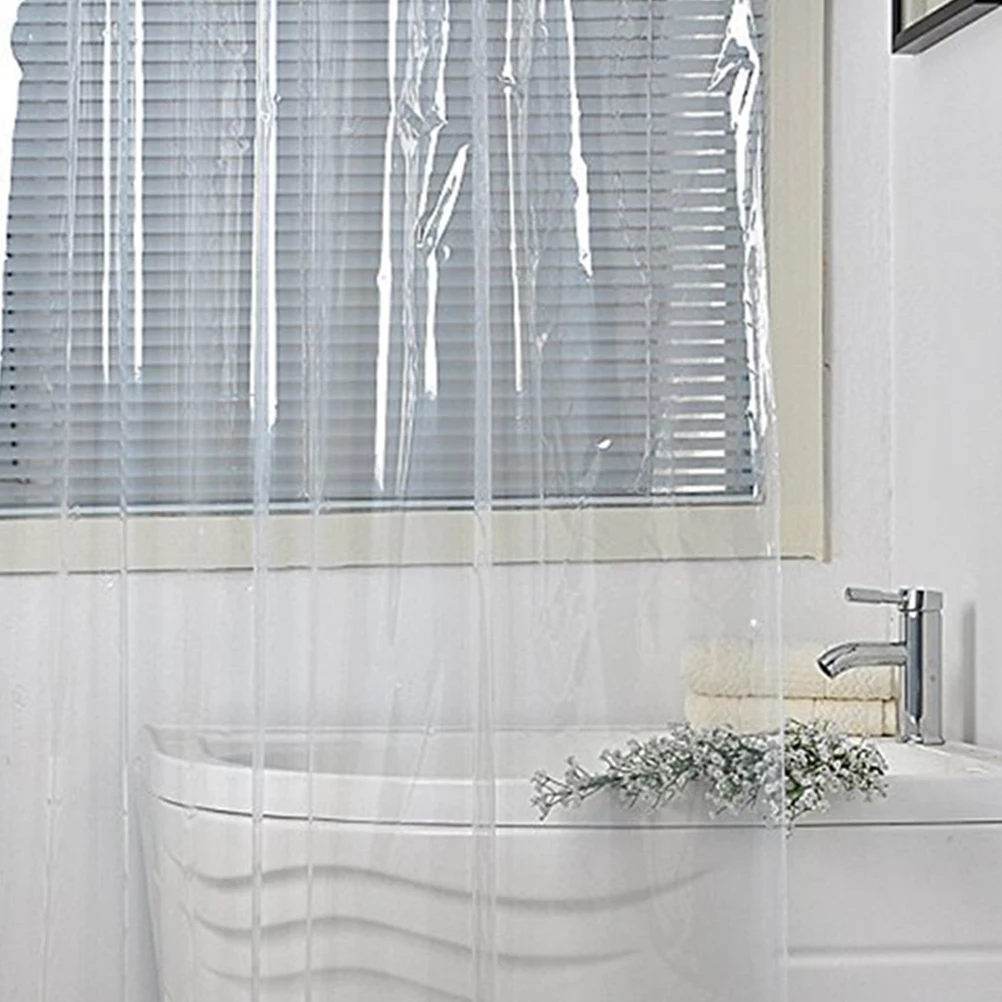 

12pcs Transparent EVA Shower Curtain Resistant Waterproof Shower Curtain for Home Hotel Travel (200x180cm, with Buckles)