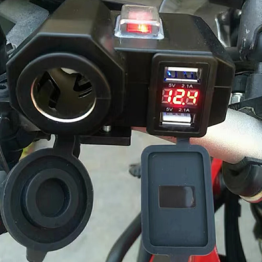 Dual USB Port Cigarette Lighter Socket Motorcycle Handlebar Charger For Phone Digital Display 2.1A Adapter Power Supply