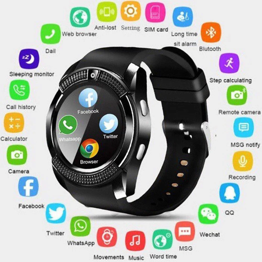 

Reloj V8 Bluetooth SmartWatch Camera Fitness Sports Pedometer Bracelet Hands-free Calls Supports SIM Card Slots Smart Watches