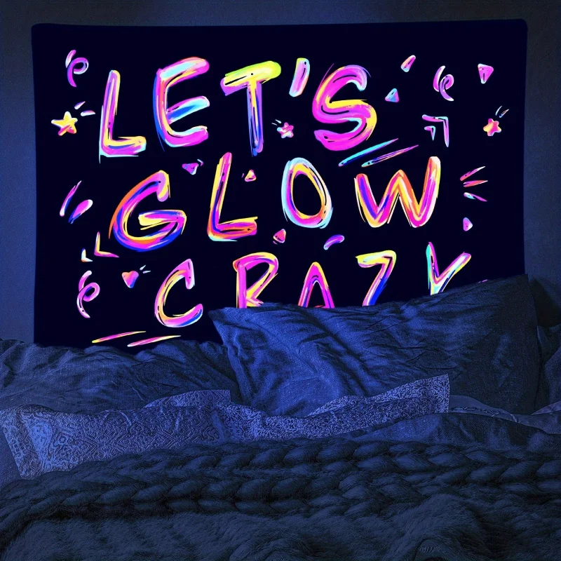 VIKAMA Neon Gradient LET'S GLOW CRAZY Tapestry Fluorescent Party Style Wall Hanging for Girls Room, Bedroom & Dorm Decor