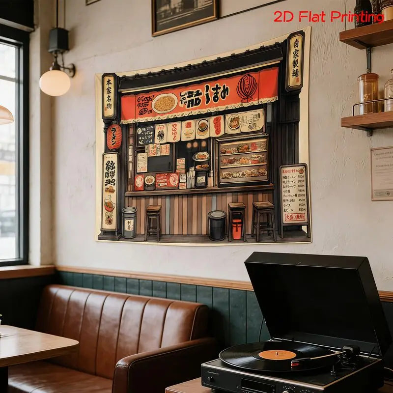 VIKAMA Retro Japanese Ramen Shop Tapestry, Cartoon Street Food Wall Hanging, Izakaya Decor, Trendy Aesthetic Home and Dorm Decor