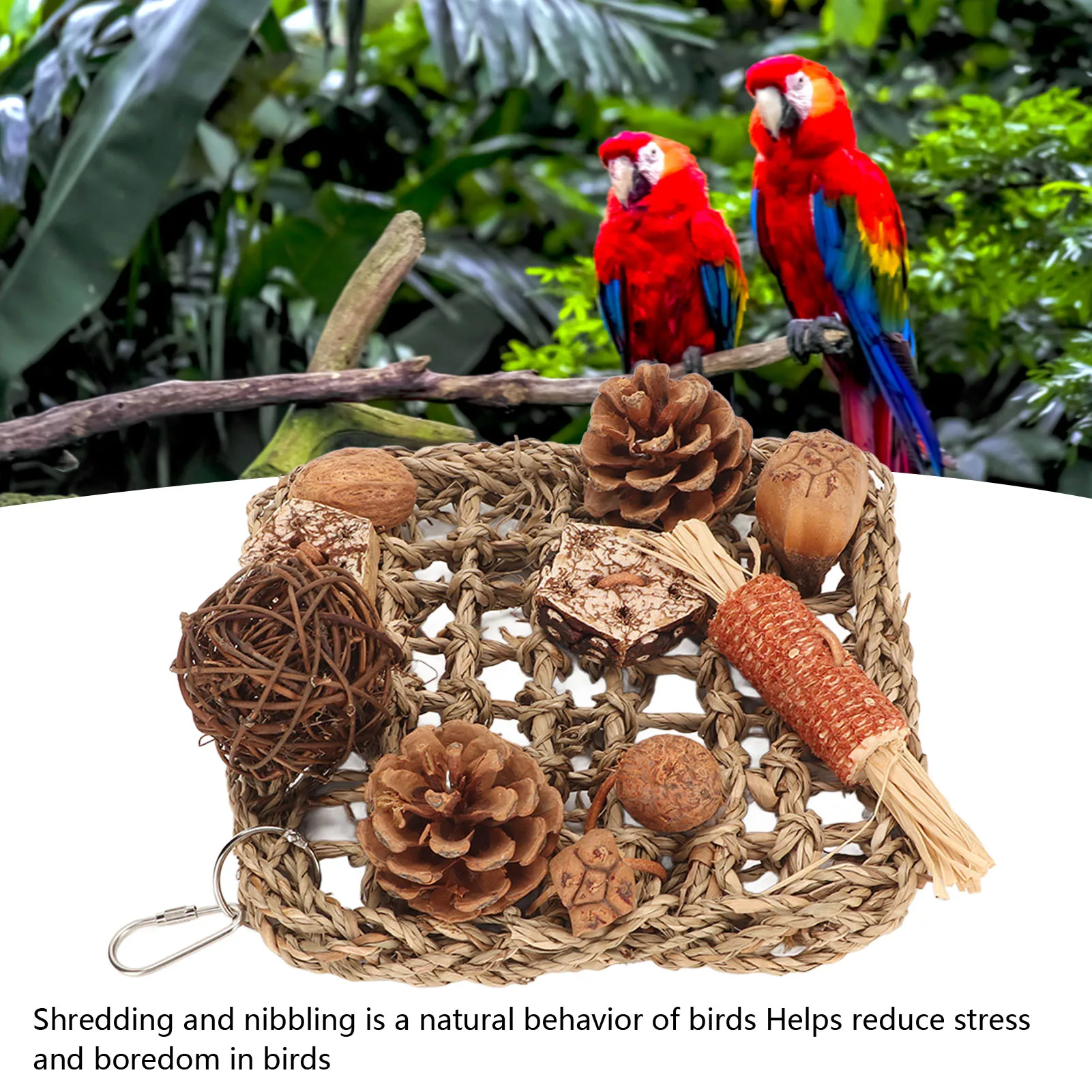 Bird Climbing Net Bird Climbing Net Rattan Ball Pine Cone Corn Cob Nuts Straw Rope  Woven Net for  Cage Accessories