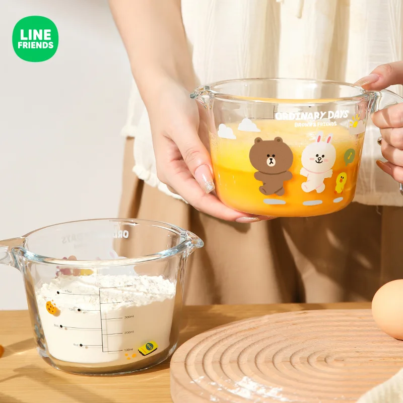 Line Friends Measuring Cup Cartoon Brown Doll Glass with Scale Handle Measuring Cup Cony Baking Water Cups Gift Child Milk Cup