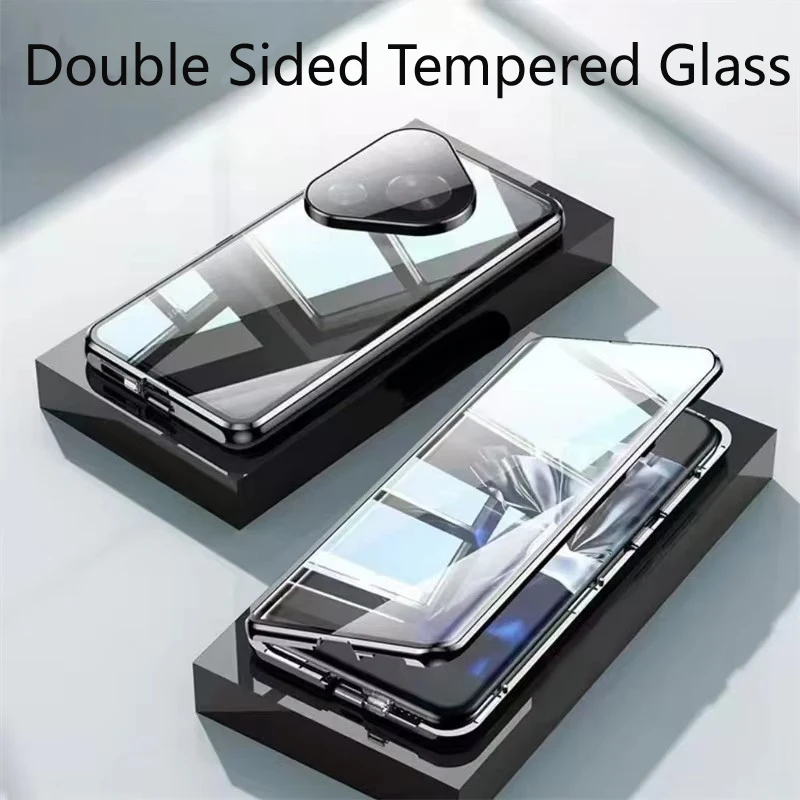 

For Huawei Pura 80 70 Ultra 90 Pro Max Lens Protect Double Sided Tempered Glass Phone Case Metal Magnetic Adsorption Cover Cases