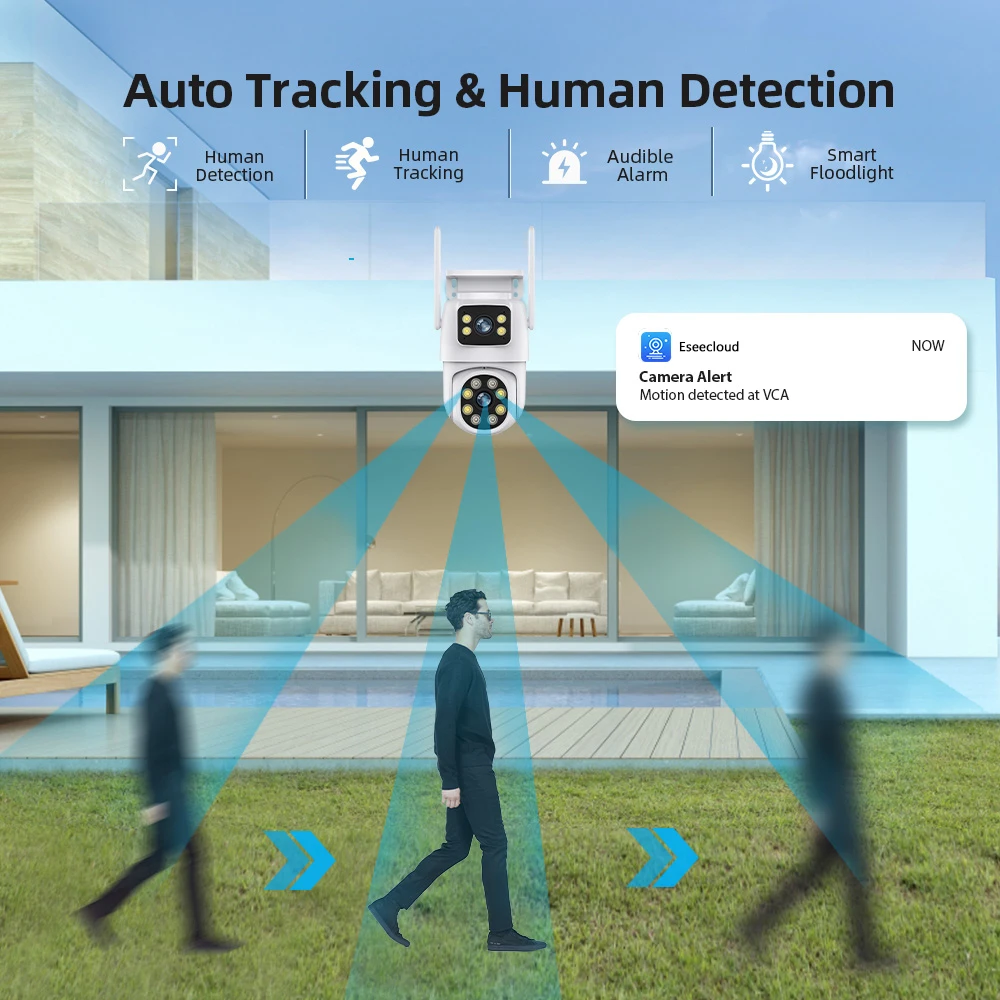Dual Lens 8MP 4K WiFi Surveillance Camera Outdoor Wireless CCTV Video IP Cameras Auto Tracking Smart Home Security Protection