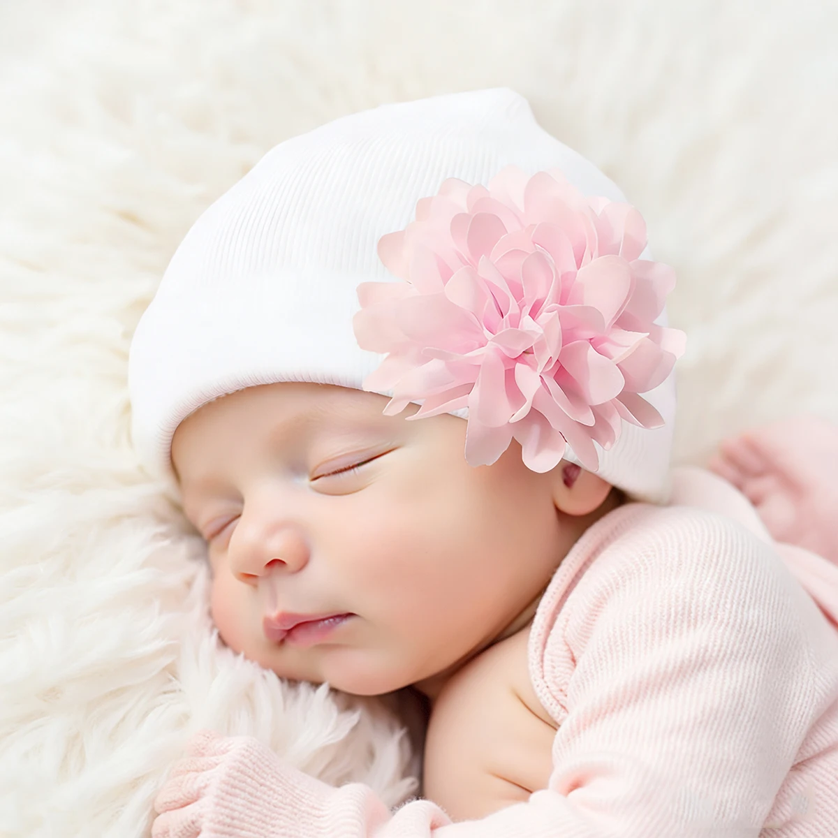 Ylsteed Neugeborenes Mädchen Fotografie Outfits Chrysantheme Blume Strickmütze Haarschmuck Fotoshooting Kleinkind Warm halten Mütze-HD