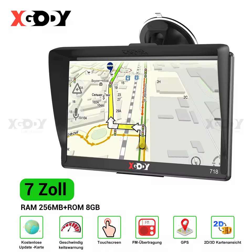 XGODY Navigation Car GPS 7 Inch Truck Car 256M+16GB Capacitive Screen Navigator Upgrade Map Free Type C No Bluetooth