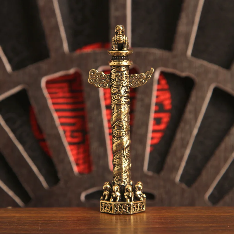 1PC Brass Exquisite Chinese Table Column Ornaments Chinese Column Dragon Column Modern Home Office Ornaments Crafts