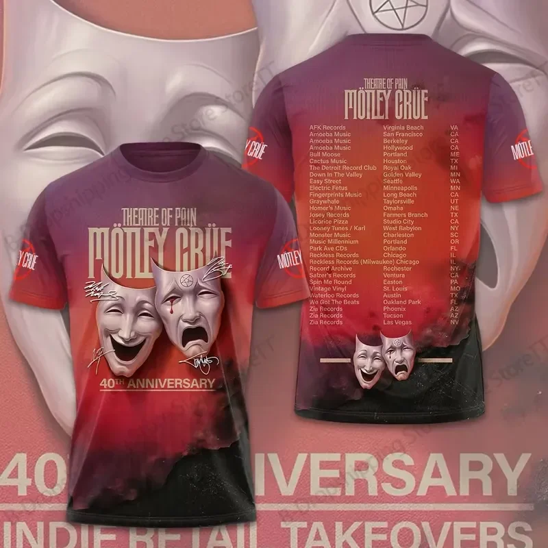 Camiseta de manga corta de gran tamaño con estampado digital 3D de la banda de rock Motley Crue, edición 2026, para hombre y mujer, estilo hip hop, moda urbana.