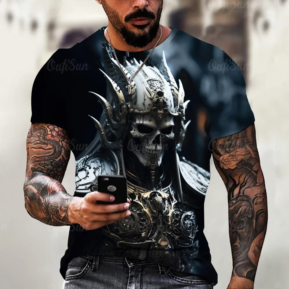 Summer Vintage Horror 3D Skull Print Men\'s T-shirt Classic Casual O Neck Short Sleeve Fashion Loose Oversized Tops Tee Shirt Men