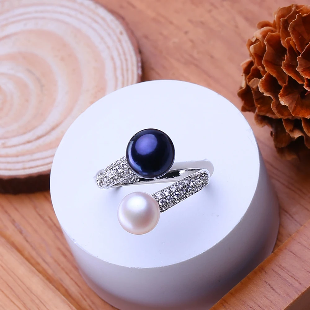 FENASY Natural Freshwater Pearl New Fashion 925 Sterling Silver Multi Layered Zircon Party Adjustable Rings For Women Wholesale