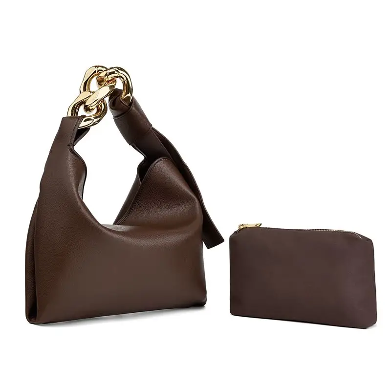 

Fashion New Vintage PU Leather Metal Handle Handbag Luxury Half Moon Design Large Capacity Hobo Dinner Crossbody Wallet Handbag