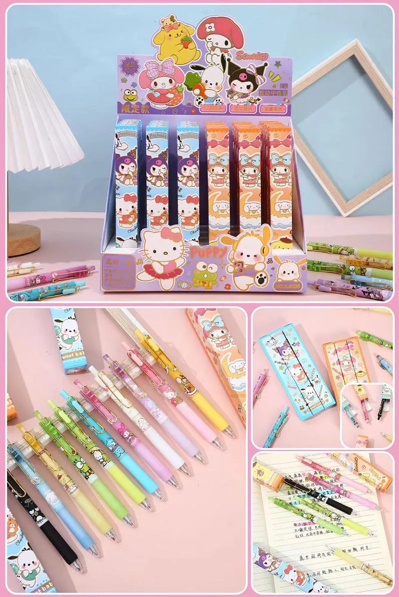 24pcs/lot Sanrio Kitty Keroppi Gel Pen Melody Kuromi 0.5mm Black ink Neutral Pens Promotional Gift Office School Supplies