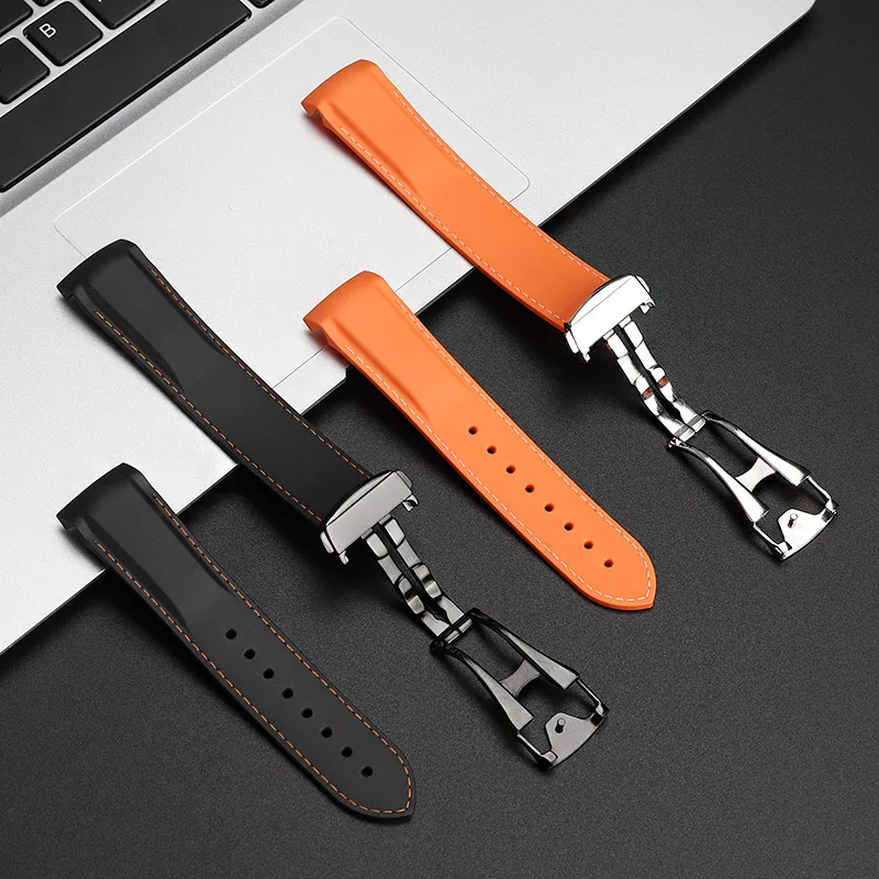 20mm 21mm 22mm Rubber Watchband for Omega Seamaster 300 AT150 Speedmaster Planet Ocean Deployant Folding buckle Silicone Strap