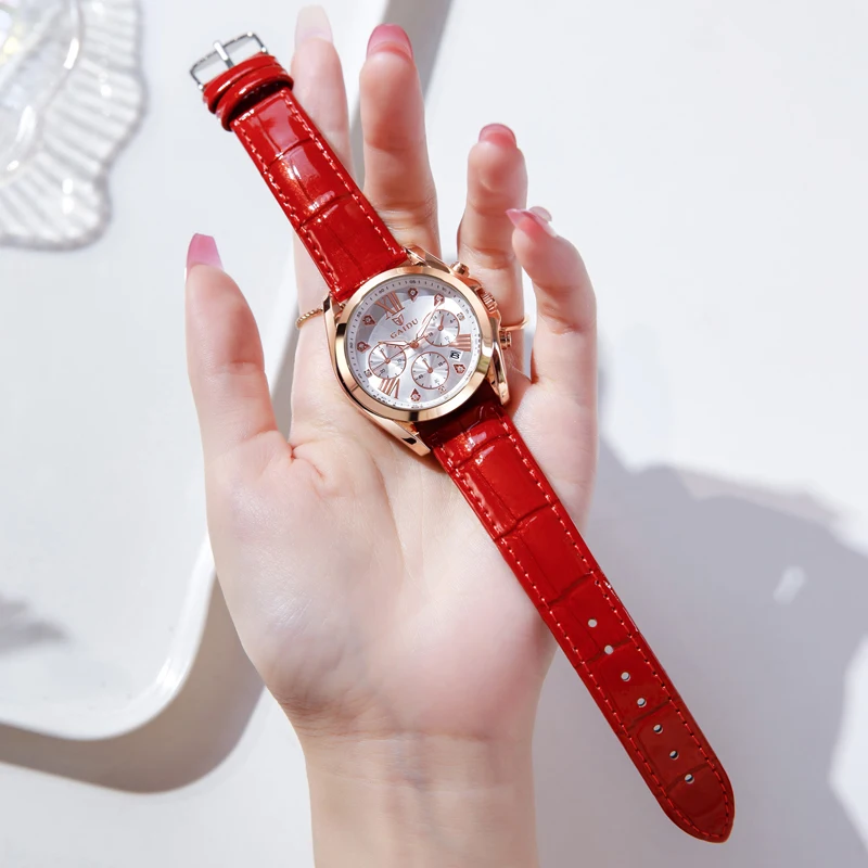 여성을위한 고급 가죽 쿼츠 시계 패션 고품질 숙녀 손목 시계 드레스 시계 우아한 선물 Relogio Feminino