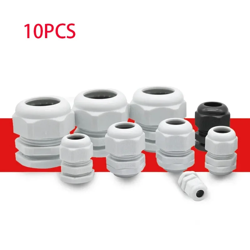 10Pcs Waterproof Cable Gland M8 M12 M16 M20 M25 M32 M40 Gray Plastic Seal Joint M40 M50 M63 Nylon IP68 White Cable Fixing Joint