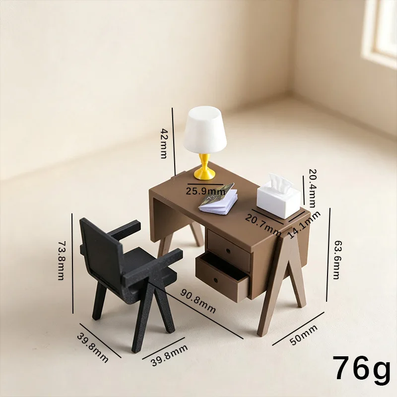 1:12 Dollhouse Mini Study Desk Chair Set BJD OB11 Doll Modern Worktable Model Bedroom Office Scene Decor