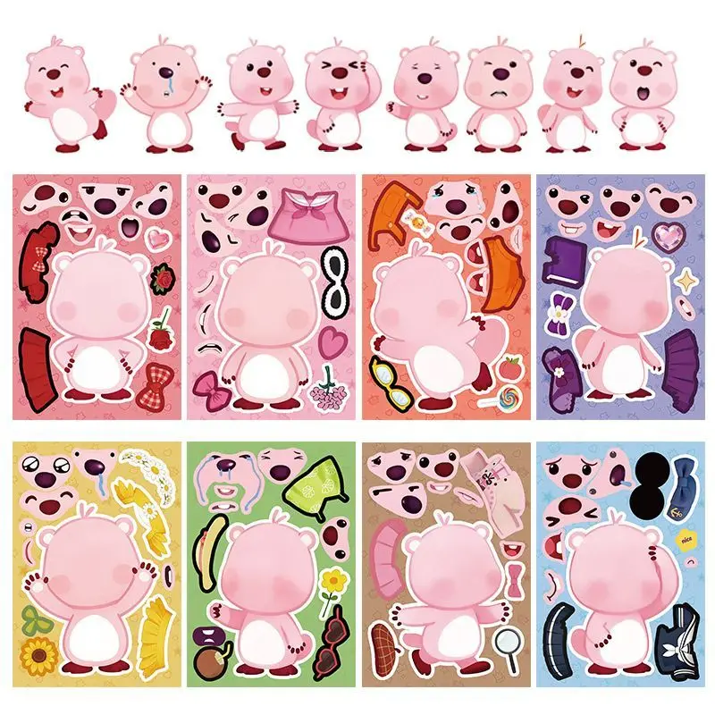 8 Blatt Cartoon Kawaii Anime Loopy Aufkleber Niedliches Puzzle Make-a-Face Spiel Sticker DIY Kinder Zusammenbau Puzzle Spielzeug Aufkleber – Detail 2