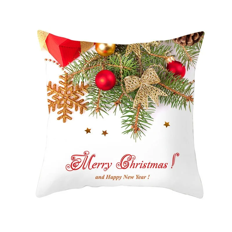 Merry Christmas Snowflake & Pine Branch Throw Pillow Cover, Festive Ornament Printed Cushion Case