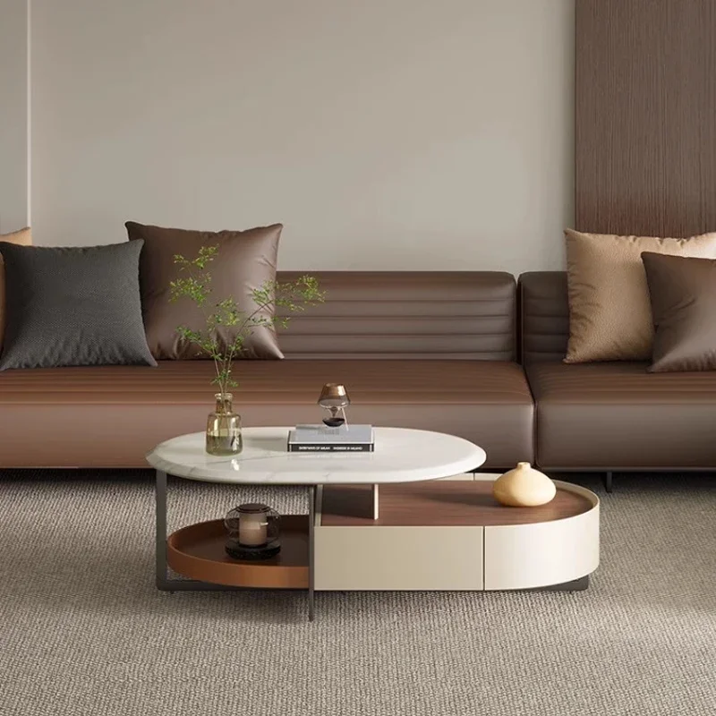 

-Luxury Living Room Furniture Glass Stone Coffee Table And TV Stand Modern Stainless Steel Coffee Table With Metal Frame