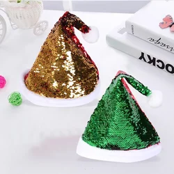 New Christmas Gold Paillette Christmas Hat Stage Dress Up Green Paillette Plush Christmas Hat Holiday Props Adjustable Color