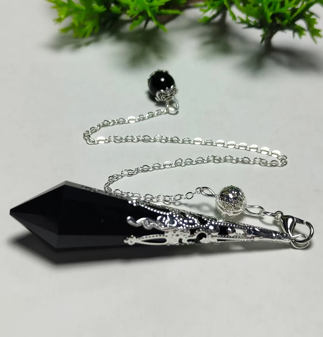 New Natural Black Obsidian Pendulums For Dowsing Reiki Chakra Healing Crystalscharms Necklace filigree Pendant