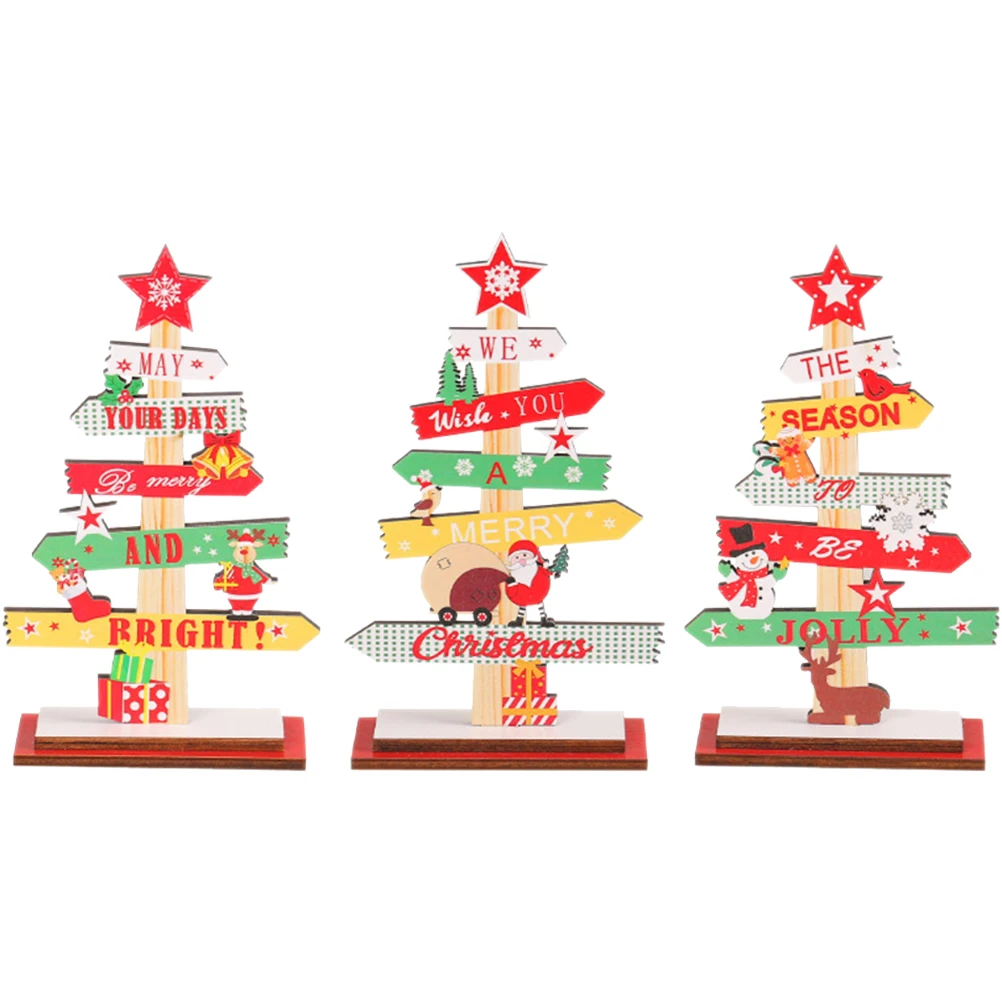 

3 Pcs Wooden Ornaments Home Decor Table Crafts Tabletop Holiday Desktop Decoration Decorations Office Chirstmas Indoor