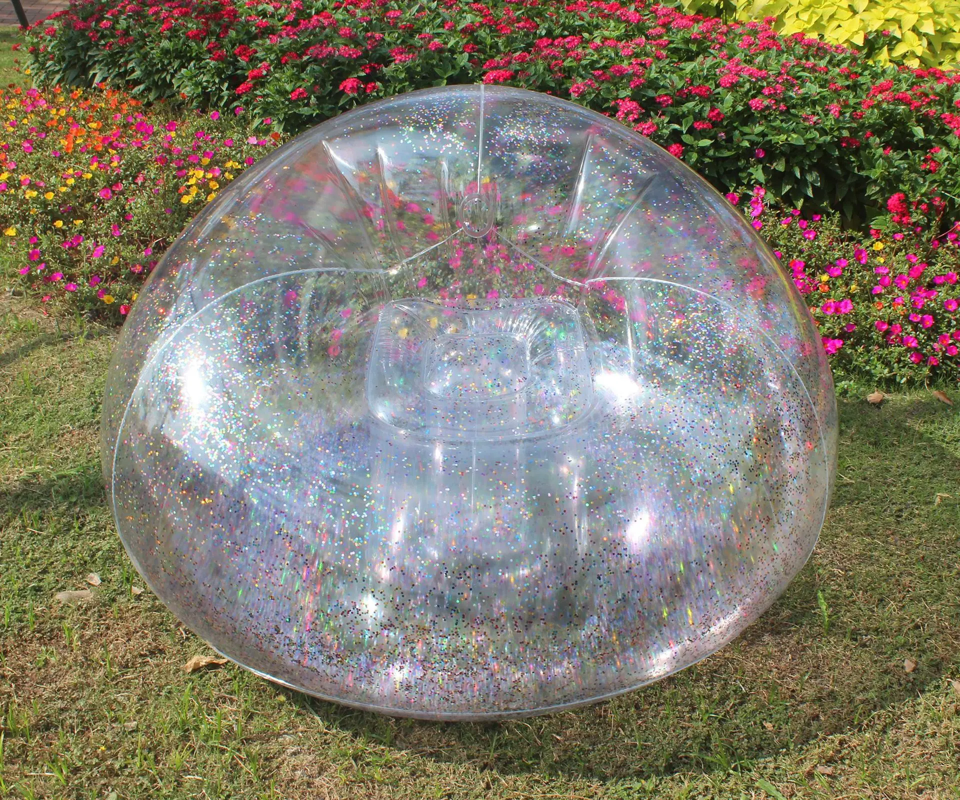 Hot sale round flocking inflatable sofa furniture transparent Air Sofa Outdoor Inflatable Lazy Sofa Chair