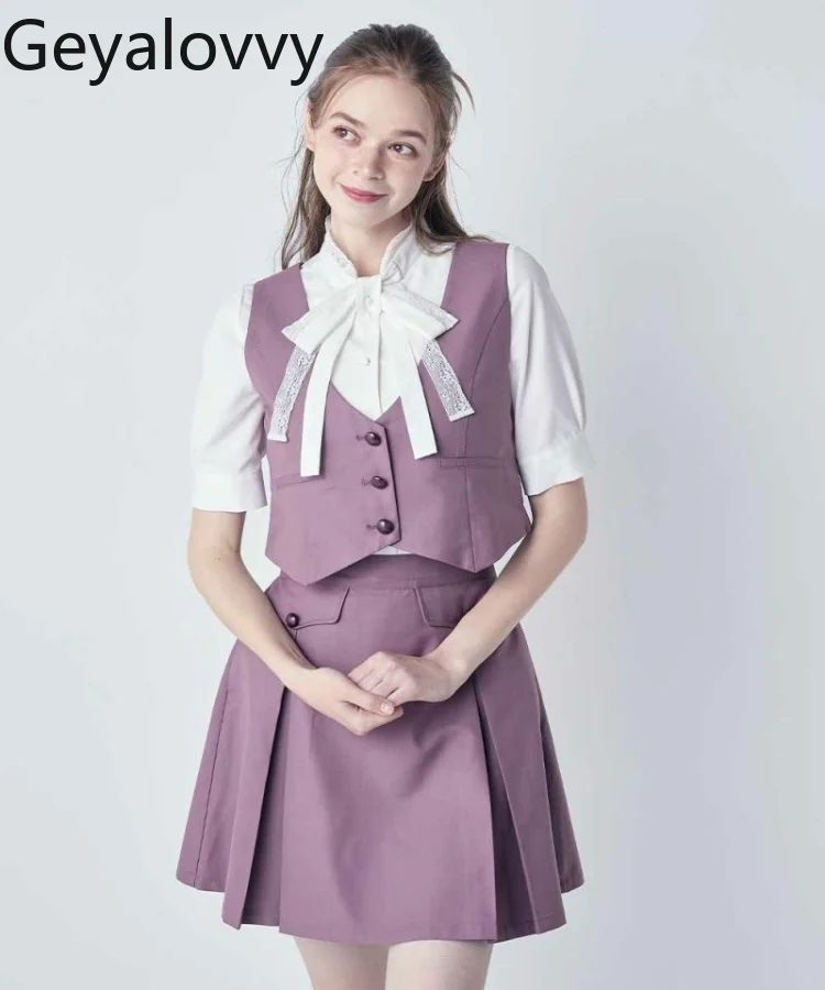 ملابس نسائية مكونة من قطعتين على طراز الكلية اليابانية متعددة الاستخدامات وأنيقة أساسية بدون أكمام، طقم سترة وتنورة كاجوال، طقم صيفي أنيق #6